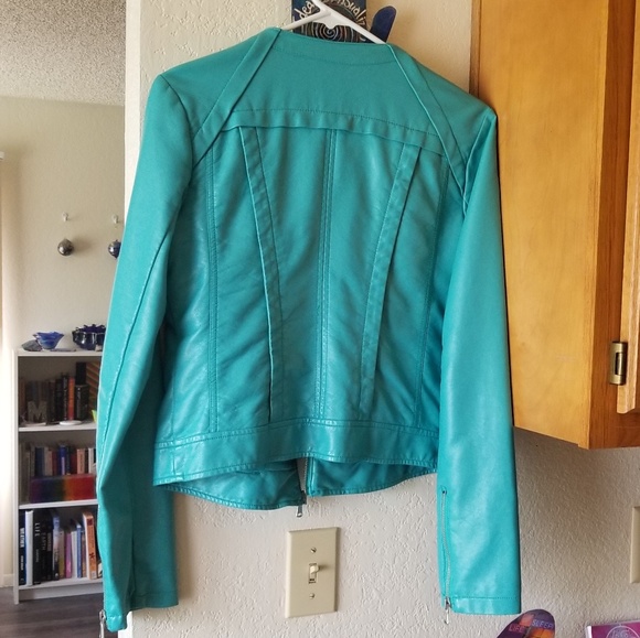 Turquoise Faux Leather Jacket - Picture 2 of 7
